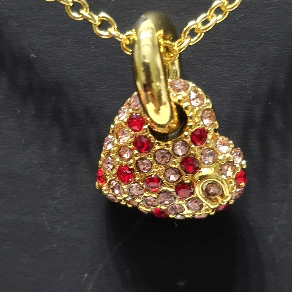 Coach Gold Necklace with Pink and Red Heart Pendant - Picture 2 of 4